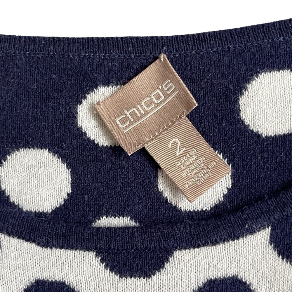 Chico's Pullover Sweater Women Size L (2) Blue White Polka Dot Striped - Picture 5 of 8
